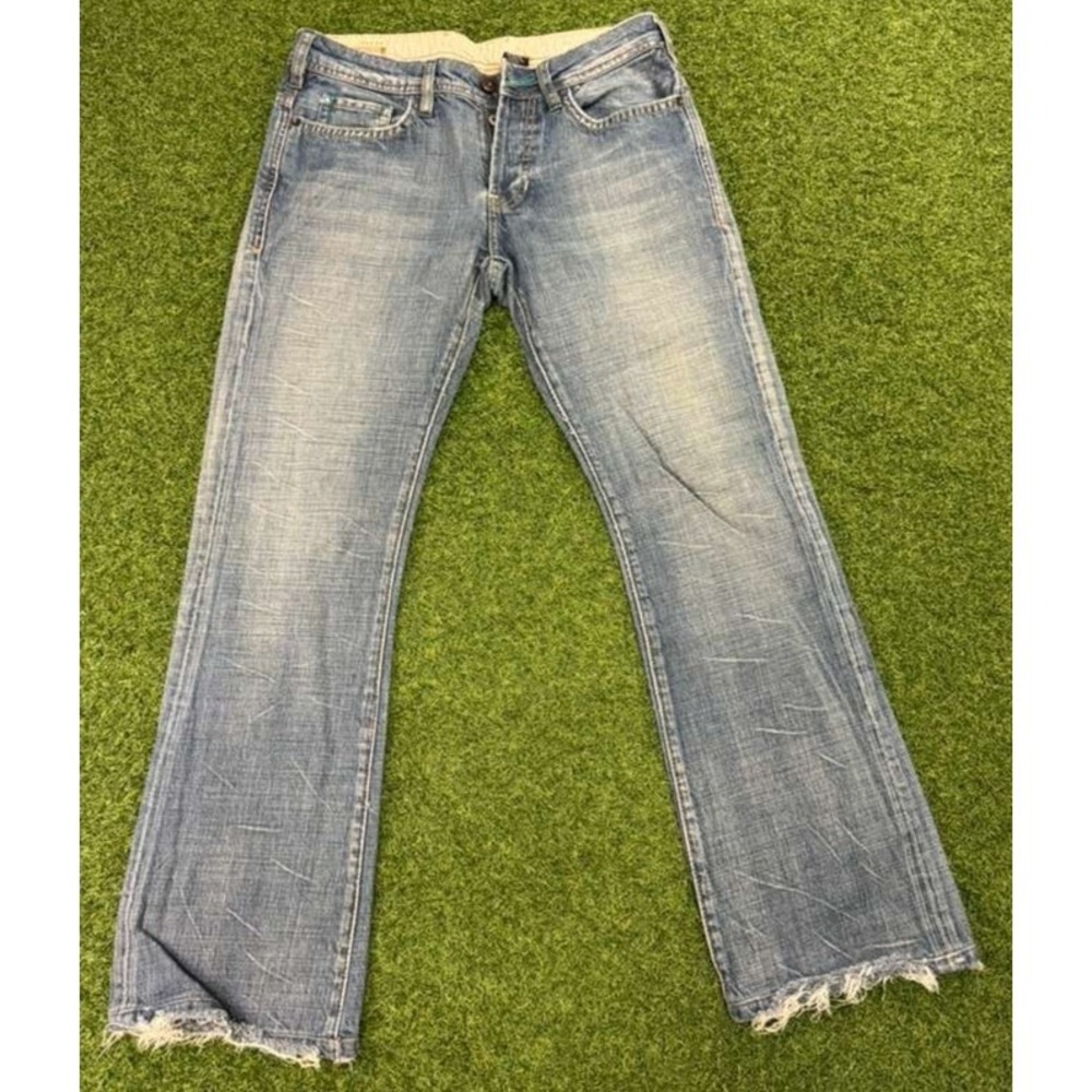 Buffalo David Bitton King Slim Bootcut Jeans Mens 30x32‎ Blue Raw Hem Button Fly